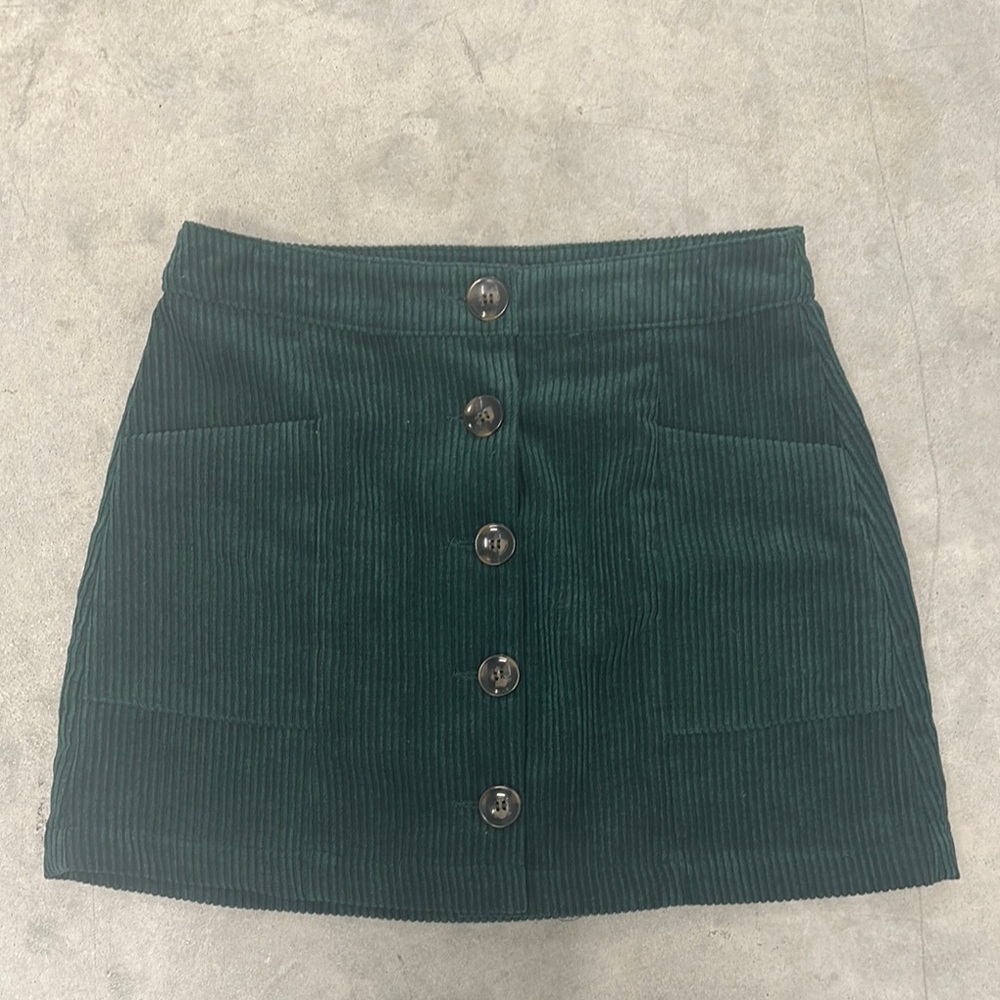 Green Corduroy Button-Up Skirt